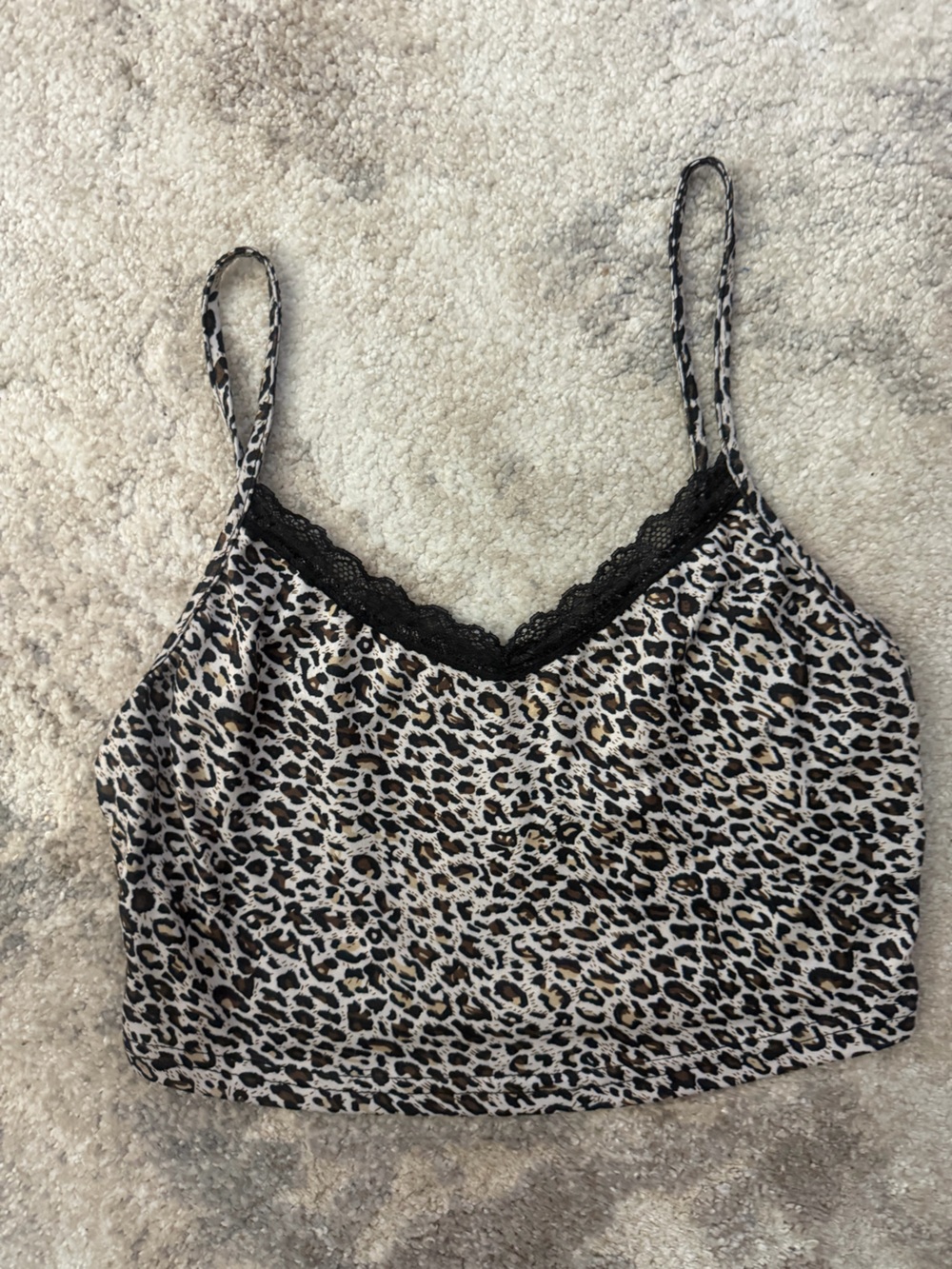 Leopard Print Cami with Black Lace Trim